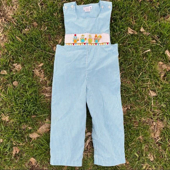 Vintage Other - Vintage Silly Goose Hand Smocked Boys Plaid Owl Romper Size 3
